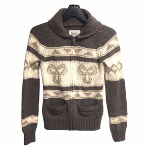 ARITZIA Sea To Sky Cowichan Wool Zip Front Cardigan Sweater Brown S